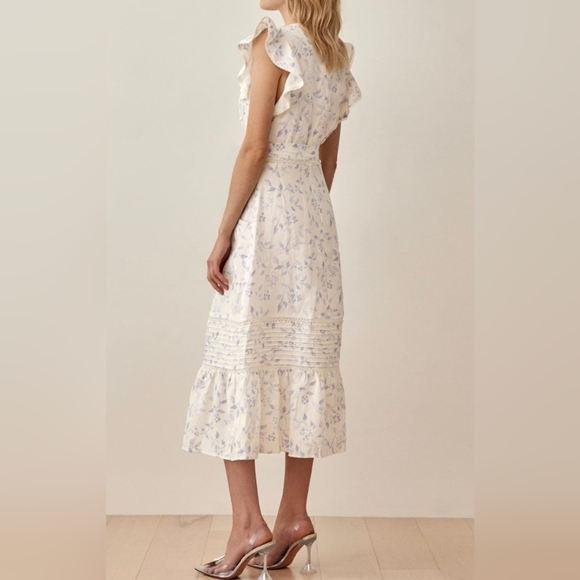 REFORMATION LILI FLORAL RUFFLE SLEEVE LINEN MIDI DRESS sz 22 - Picture 4 of 4